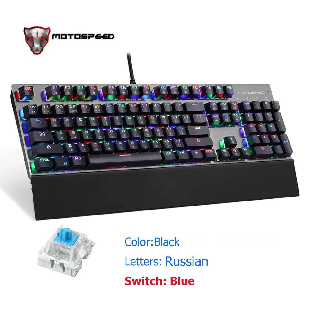 Оригинальная механическая клавиатура Motospeed CK108 USB Проводная игровая клавиатура синий/черный переключатель с RGB подсветкой для настольного ноутбука - Цвет: CK108 with RU Blue