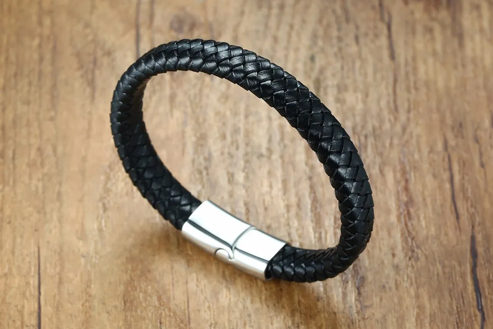 

Fashion Jewelry Stainless Steel 2 Size Leather Bracelets For Men Hot Sales Charm Vintage Male Magnetic Buckle Bracelets Bangles