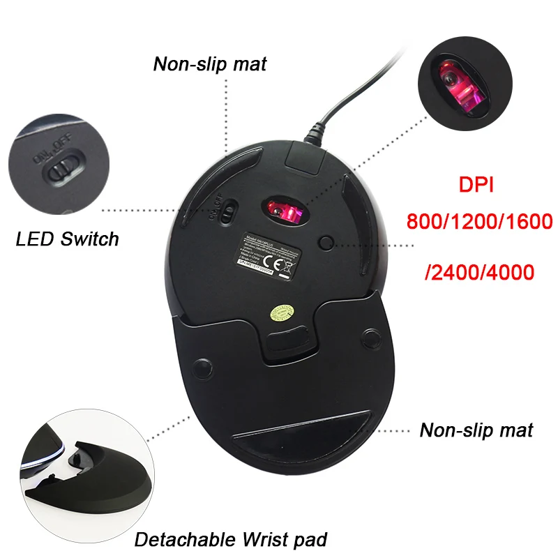 Мышь Вертикальная Проводная Delux M618 Plus 6 кнопок 1600 DPI|optical mause|maus for pc4000 dpi |