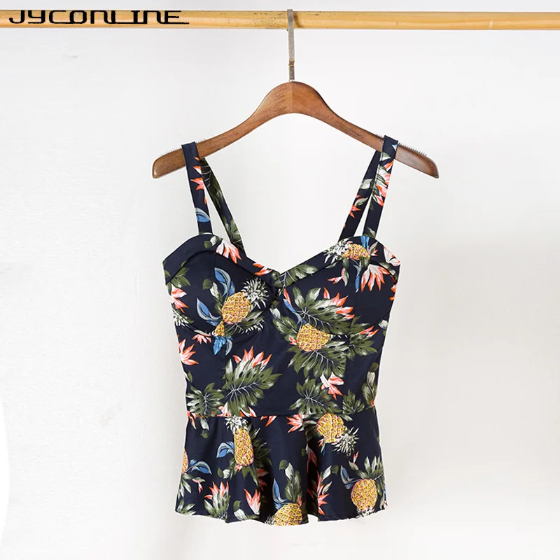 13 JYConline, цветочный бюстье, майка, женский летний укороченный топ, модный сексуальный жилет, майки, женские Обрезанные Топы, женский топ с оборками - Цвет: 13