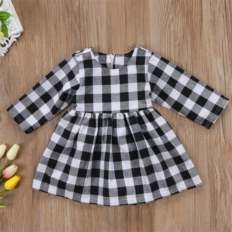 Winter Girl Toddler Princess Dress Kids Baby Party Pageant Plaid Long Sleeve Black And White Dresses Clothes | Детская одежда и