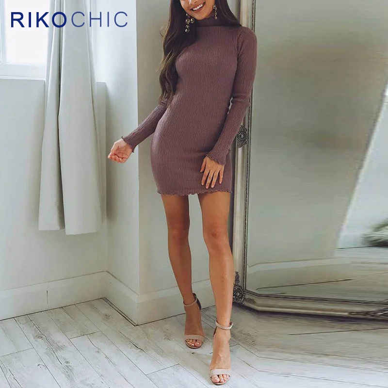 Фото Rikochic 2018 Весна Для женщин свитер с высоким воротом платье пикантные Тонкий Bodycon Rikochic 2018 Весна Для женщин свитер с высоким воротом платье пикантные Тонкий Bodycon