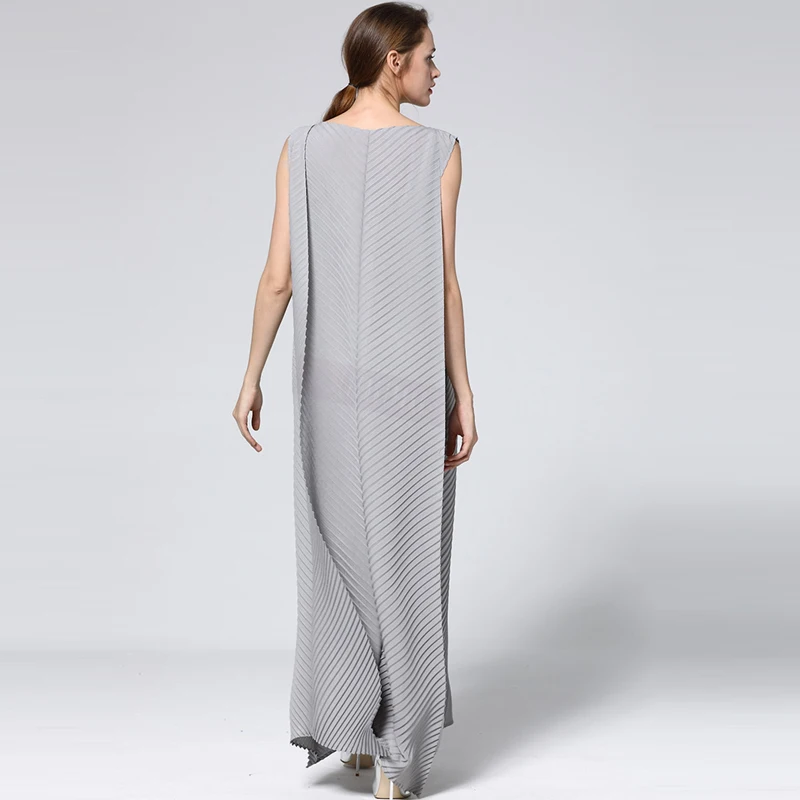 Changpleat 2019 новые летние одноцветное Для женщин длинные платья Miyak плиссированные