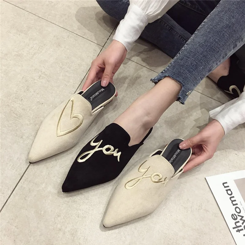 

Spring and Autumn Women's Shoes Pointed Low-heeled Slippers Ms. Muller Shoes Temperament Casual Banquet Outdoor Shoes
