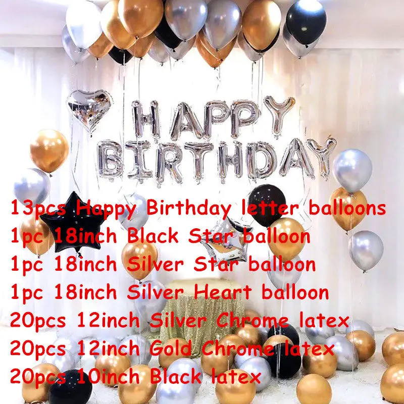 76pcs Balloons Set 76 шт./лот металлик Chrome латексные гелиевые шары с днем рождения письмо воздушный шар украшения для детей и взрослых Шары поставки - Цвет: 76pcs Balloons Set
