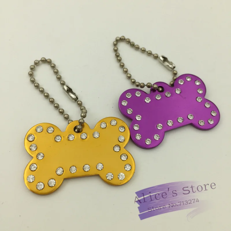 Rhinestone Pet ID метки Bone форма собака бирка алюминиевый сплав и кошка бирки мяч цепочки