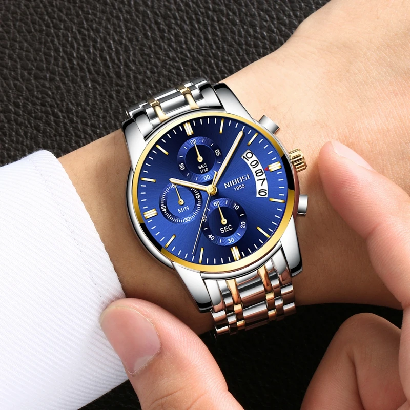 Часы наручные NIBOSI мужские с хронографом спортивные деловые Кварцевые - Фото №1
