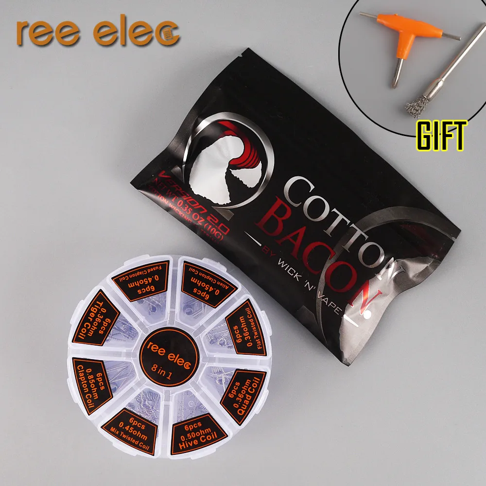 REE ELEC 8 в 1 готовые катушки (48 катушек Клэптон) + хлопок бекон DIY инструменты