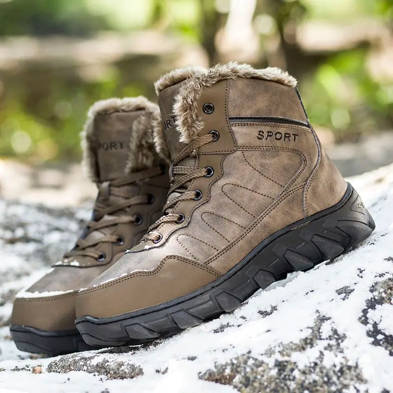 Coolcept Big Size 39-48 Winter Warm Plush Men Ankle Boots Round Toe Lace Up Snow Ski Outdoor Male Footwear | Обувь