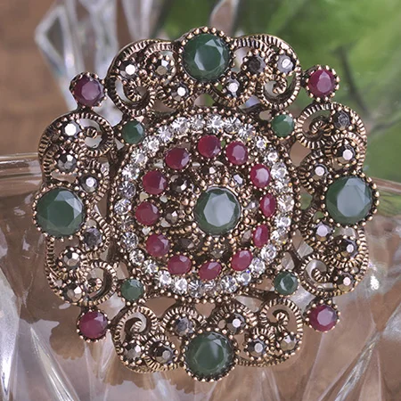 Турецкий Круглый венок цветок брошь с золотой Заколкой цвет винтажный сплав