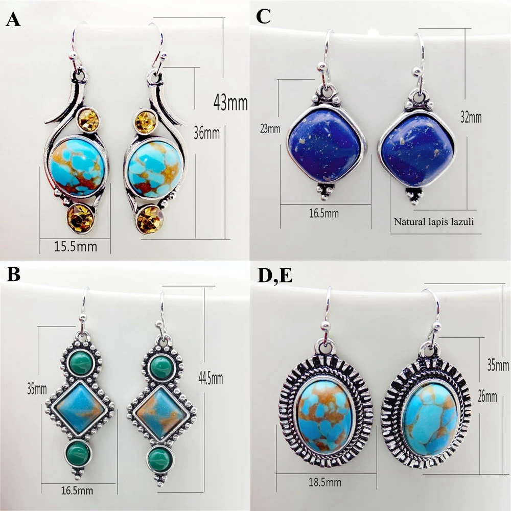 Серьги подвески женские с БИРЮЗОВЫМИ камнями висячие украшения в стиле ретро