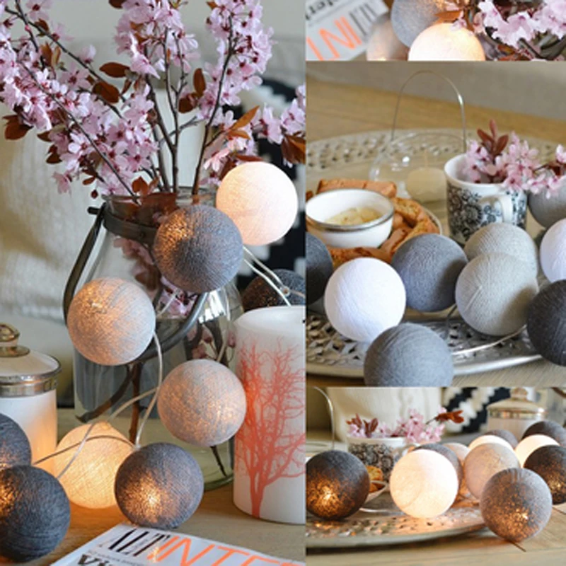 Gray Ball Mix Многоцветный 4 м на батарейках теплый белый светодиодный светильник с ватным шариком, сказочный светильник, внутренняя елка, украшения, AC 220 В - Испускаемый цвет: Gray Ball Mix