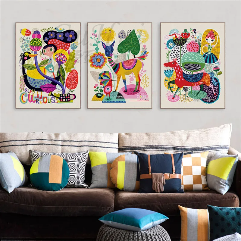 Цветная абстрактная картина овцы лося лошади животное холст без рамки диван фон