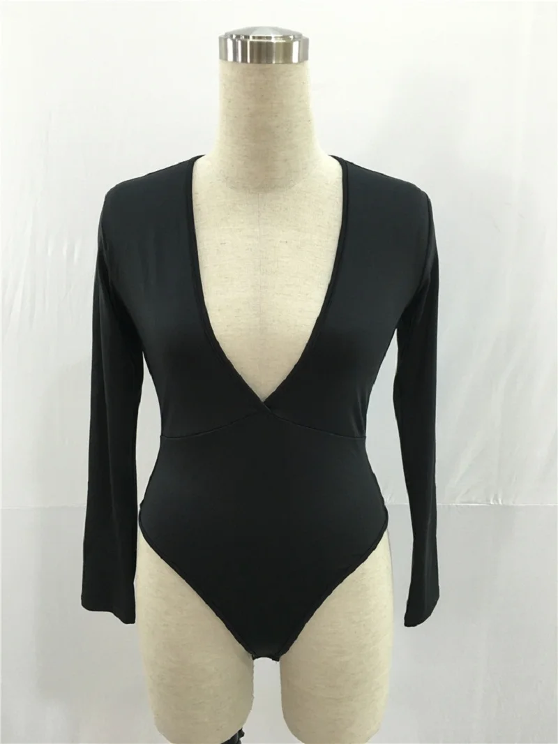Сексуальное Женское боди с v-образным вырезом повседневное длинным рукавом
