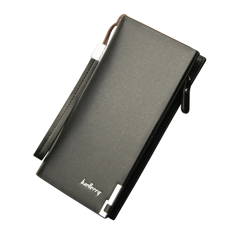 Мужской кошелек с отделением для карт черный кожаный на молнии | Багаж и сумки