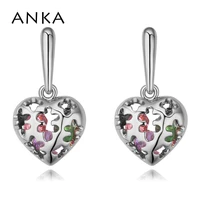 anka simple style hollow out metal frame heart earrings for women crystals earrings fashion jewelry wedding fashion 26291