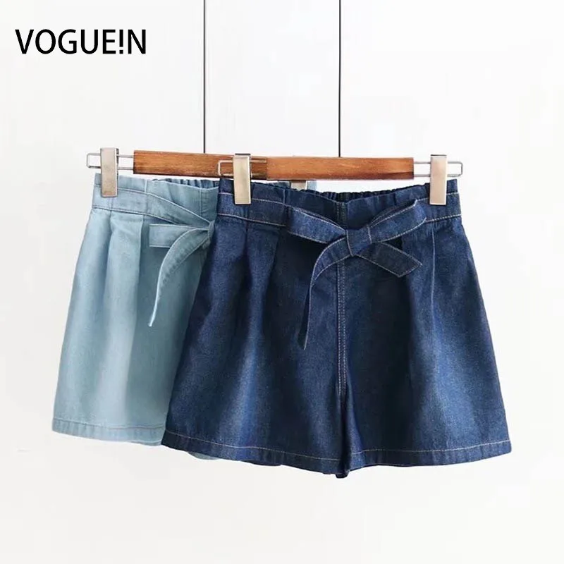 VOGUEIN новые женские лето галстук бабочку упругие талии джинсы Короткие штаны