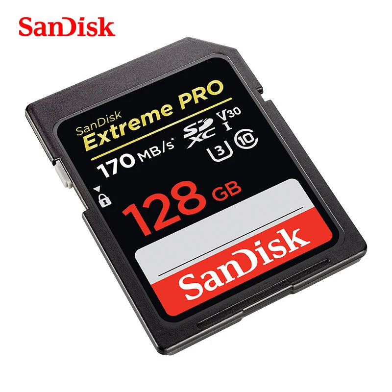 Двойной флеш-накопитель SanDisk SD Card Extreme Pro 170 МБ/с. SDHC/SDXC карты памяти 32 Гб 64 Гб 128 ГБ 256 C10 U3 V30 UHS-I в формате 4K UHD, Камера карты