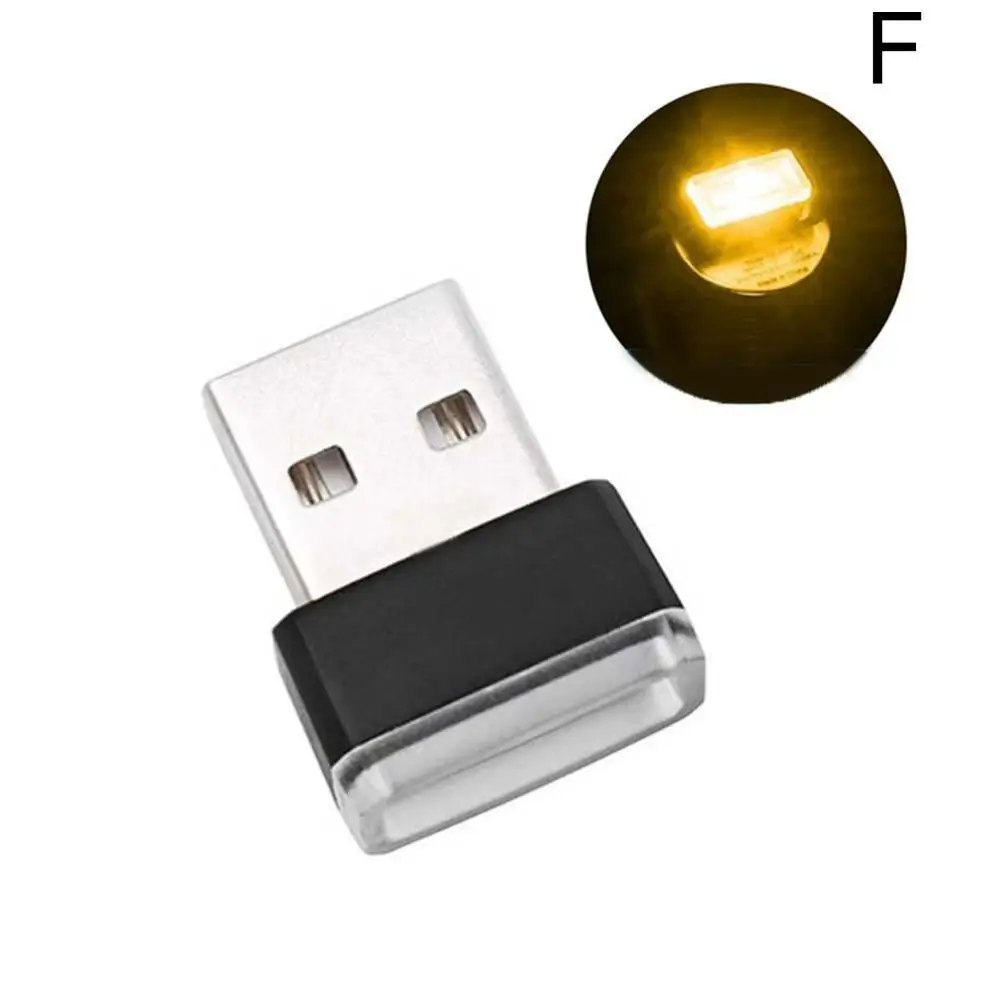 F YELLOW Высокое качество мини-светодиод машины светильник авто Интерьер USB атмосферный свет Plug Play Декор лампа аварийный светильник ing PC автомобильные аксессуары - Испускаемый цвет: F YELLOW