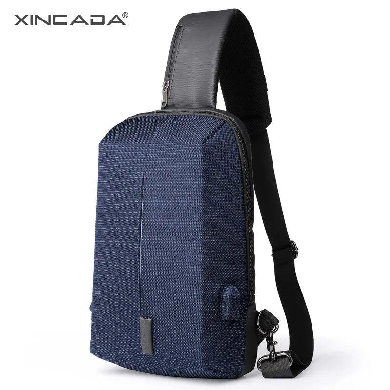XINCADA груди мешок слинг пакет Для мужчин водонепроницаемые Anti Theft Сумка Crossbody сумка зарядка через usb Мода черный и синий