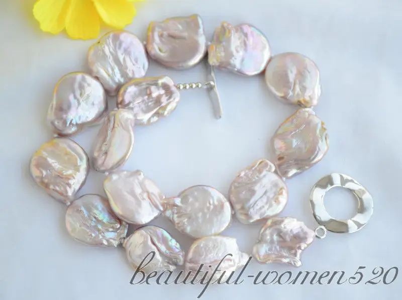 

Z6512 17inch 22mm lavender BAROQUE COIN KESHI REBORN PEARL NECKLACE