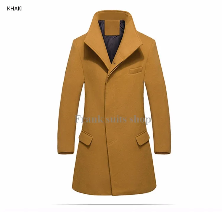 

2017 Custom made New Fashion Single Breasted Stand Collar Wool Coat Men Slim Fit Peacoat High-quality Long Winter Men