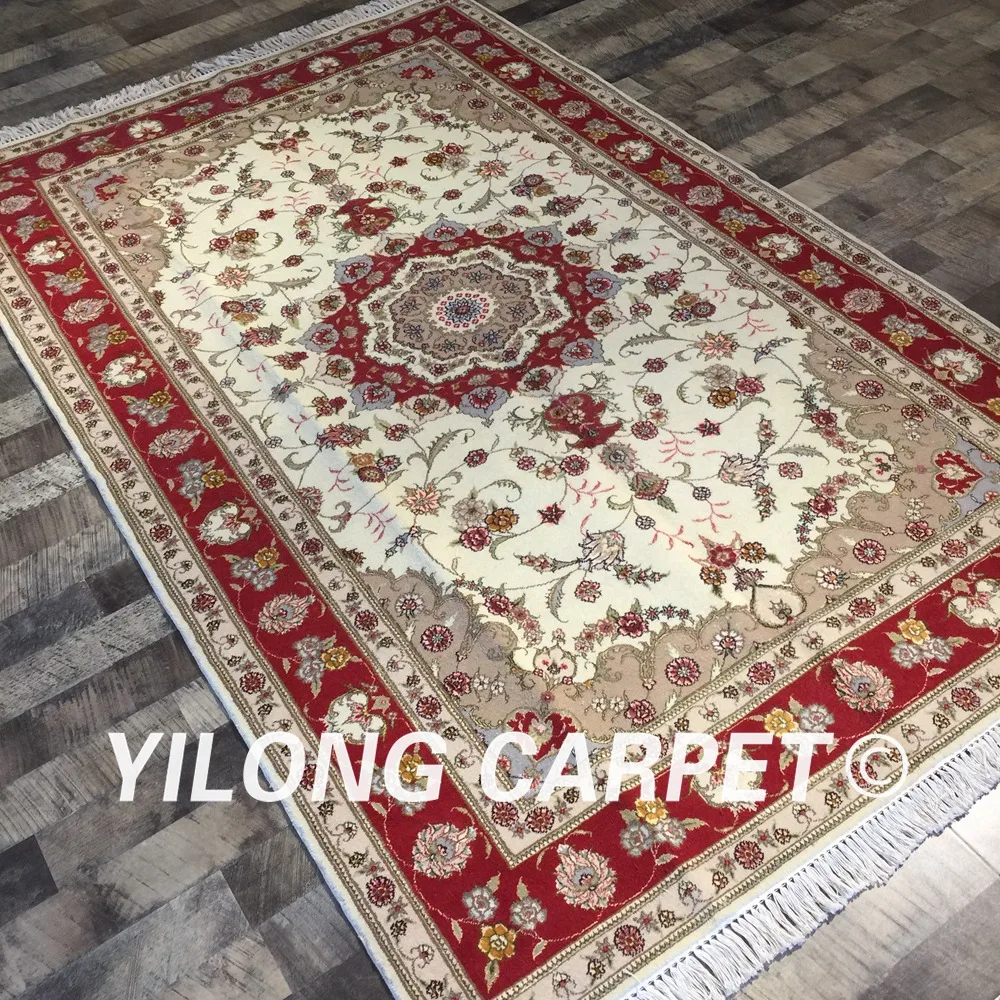 Yilong 5'x8' ручной работы персидский красный ковер белый изысканный медальон