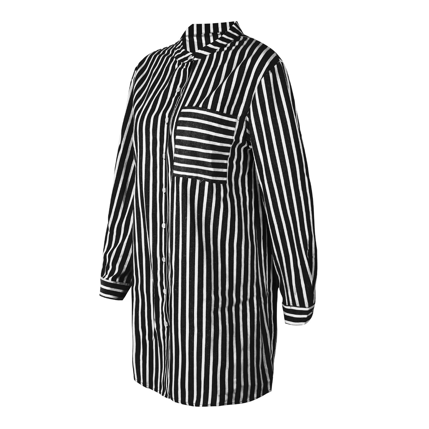 New Hot Women Fashion Loose Long Sleeve Buttons Pocket Striped Shirt Ladies Casual Baggy Blouse Cardigan Tops| |
