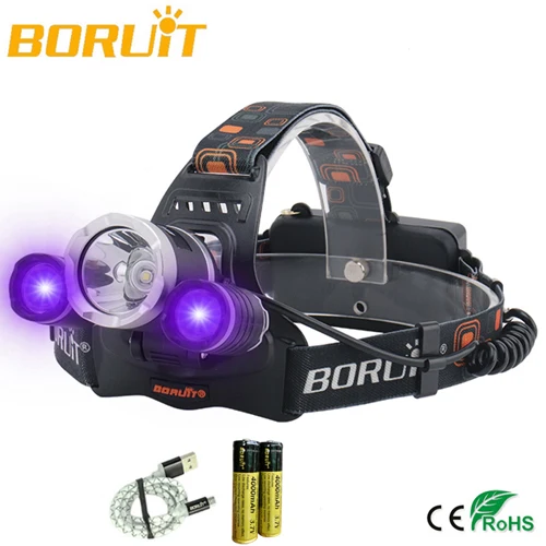 C BORUIT Ультрафиолетовый светодиодный налобный фонарь 6000лм XM-T6+ 2* XPE 395nm налобный фонарь 3 режима USB зарядное устройство Фиолетовый Головной фонарь для поиска рыбалки - Испускаемый цвет: C