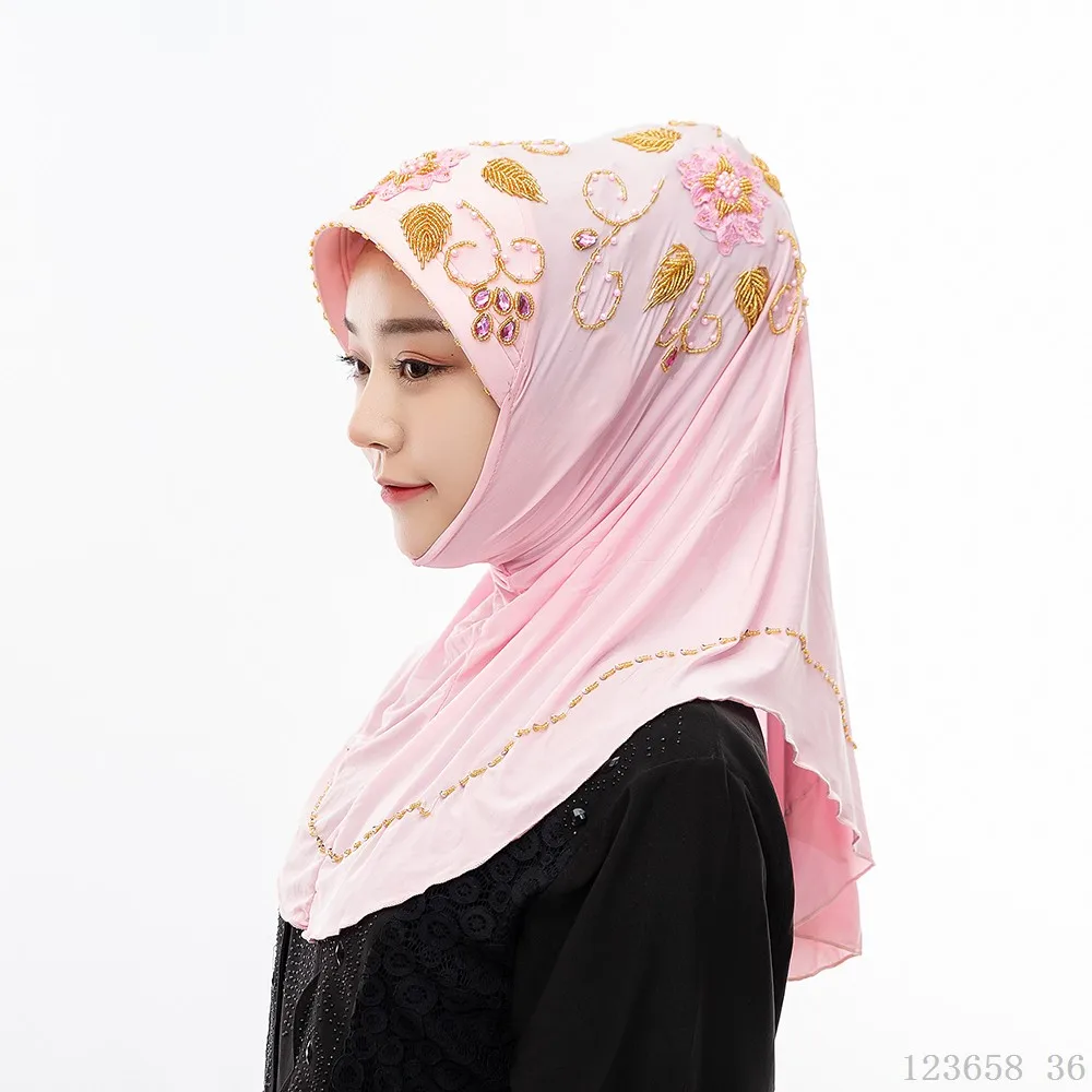 foulard nigerian Головной убор хиджаб малазийский хиджаб однотонные кепки мусульманский бисерный тюрбан мусулман Юго-Восточной Азии женский головной платок для мусульманского платья - Цвет: foulard nigerian