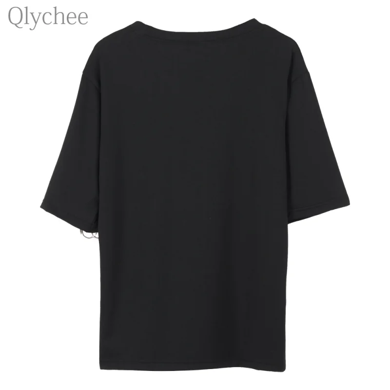 Qlychee панк хип-хоп стиль футболка Китайская вышивка металлическое кольцо Футболка