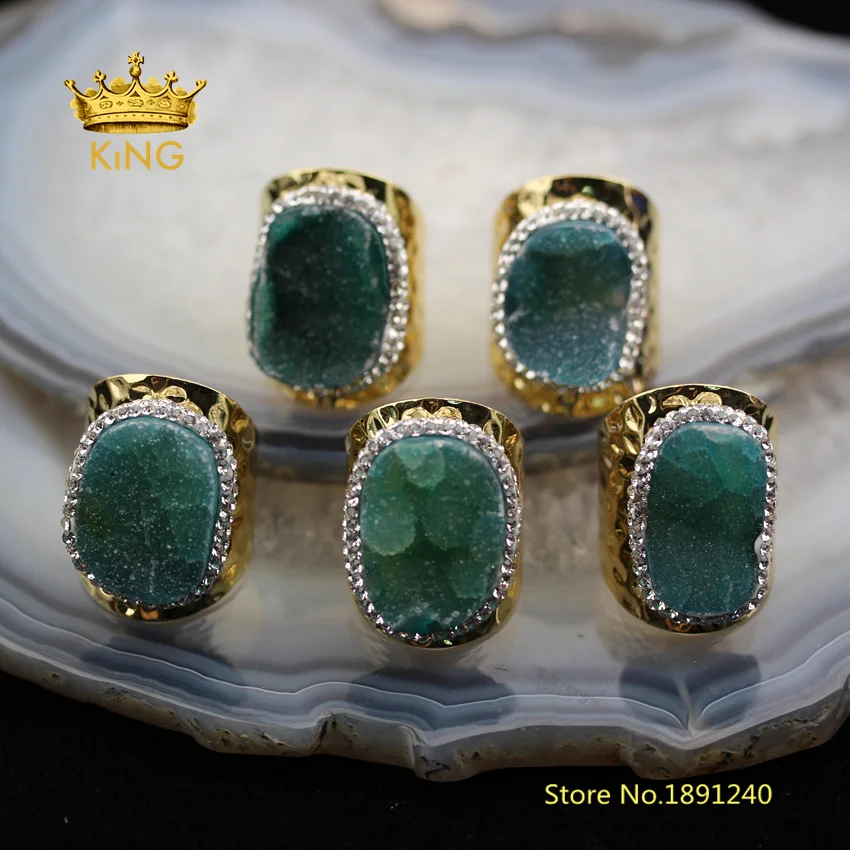 5 шт. Бесплатная форма Druzy Agates кольца ювелирные изделия оптом зеленый Drusy Geode