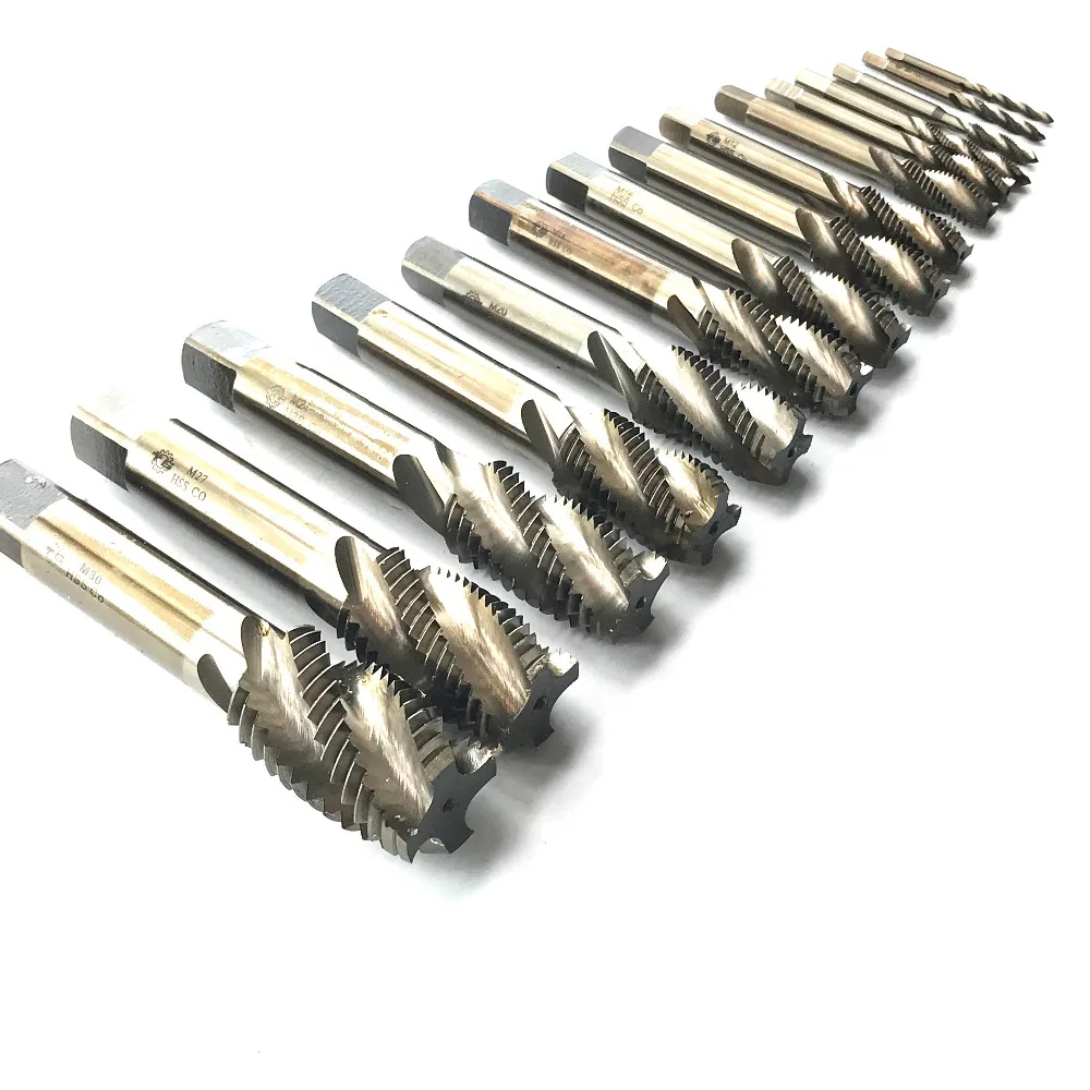 値段 Hss M35 Co5 % Cncメイド15ピースセットスパイラルフルートマシンタップねじタップhss M3/m4/m5/m6/m8/m10/m12/m14/m16/m18/m20/m22/m24/m27/m30
