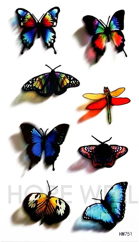 4 шт./лот 3D временные тату наклейки в виде Розовых Бабочек крови красных синих