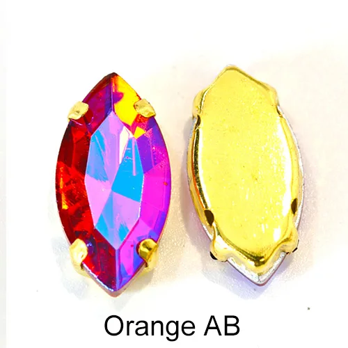 Orange AB Стразы в форме конского глаза, 38 цветов, 5 размеров, с пришивкой из страз, с золотым клешом, с плоским основанием, с пришивным камнем, для одежды, B1020 - Цвет: Orange AB
