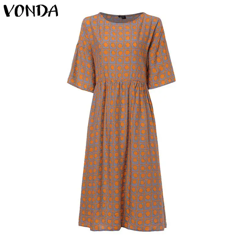 Длинные летние платья VONDA 2020 повседневное свободное платье с круглым вырезом и