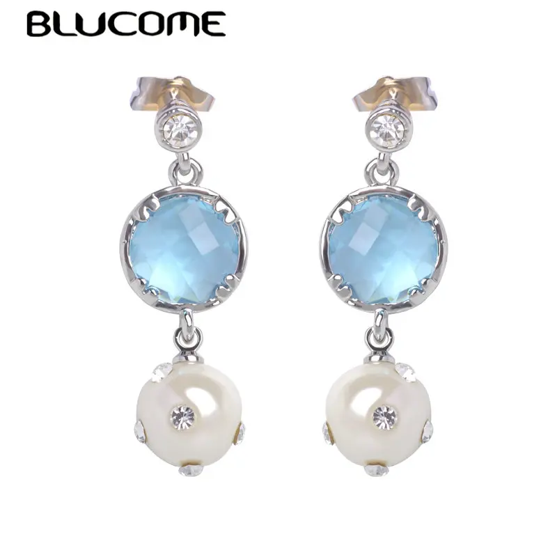 Женские серьги с искусственным жемчугом Blucome длинные висячие кристаллами