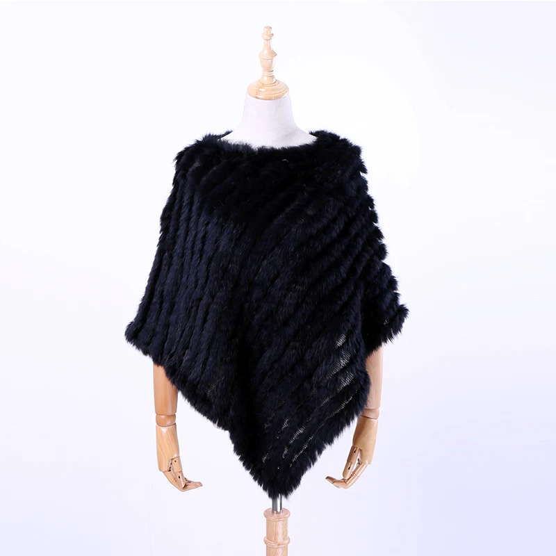 Free shipping spring autumn Genuine Real Knitted Rabbit Fur Poncho Wrap scarves women natural rabbit fur Shawl triangle Cape images - 6