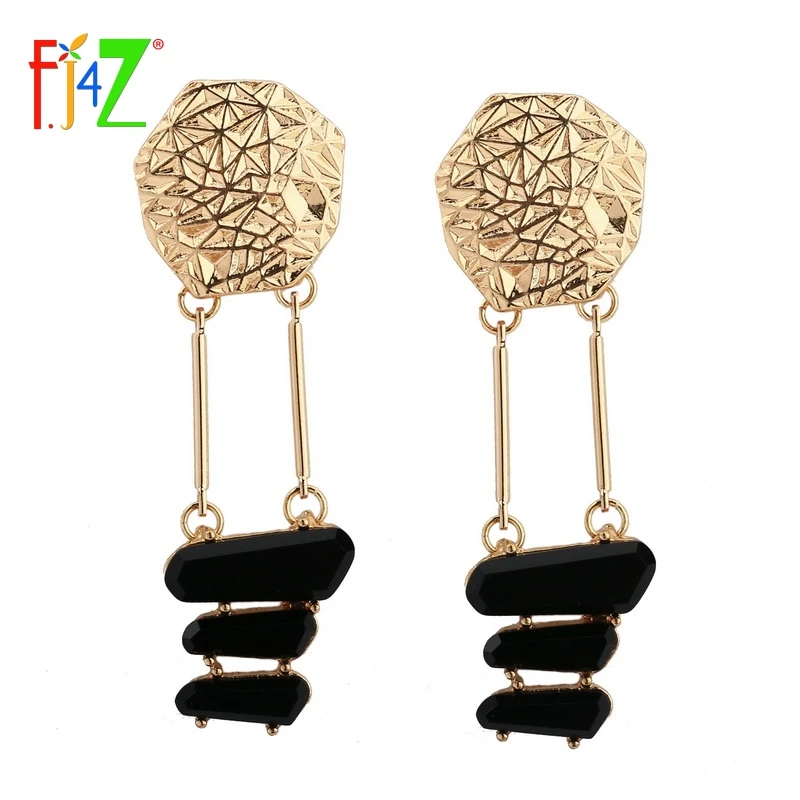 

F.J4Z Brand New Stunning Earrings Fashion Unusual Black Glass Dangle Earrings For Women's occasions Jewelry Accessories