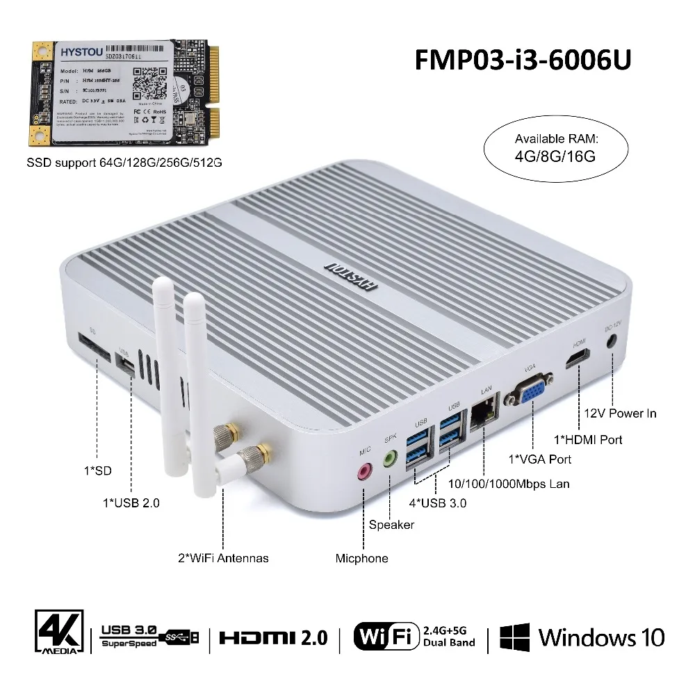 Продвижение Intel Core i3 6006U безвентиляторный мини ПК Windows 10 i5 7200U i7 4500U настольные