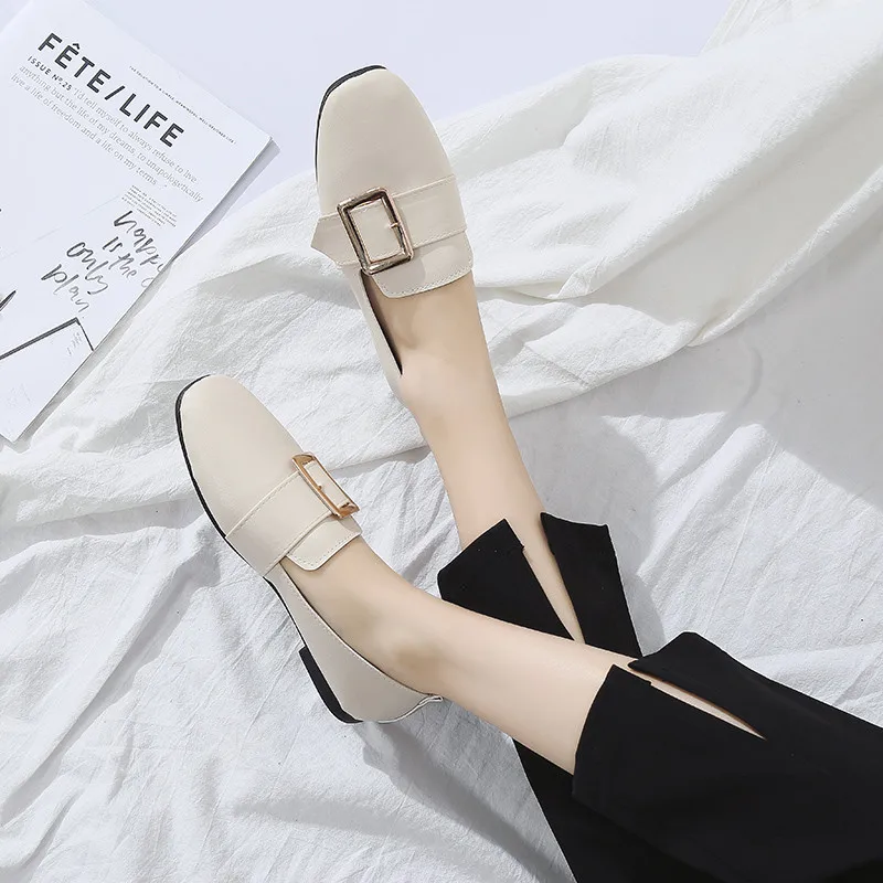 

2019 New Fashion Women Leisure Solid Flats Fashion High Quality Square Toe Sleeve Flat Slip On Woman Girl Metal Decoration Shoes