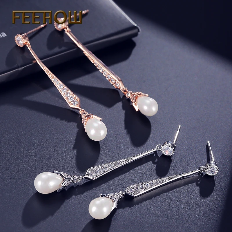 Серьги-капельки FEEHOW винтажные серьги с кубическим цирконием модные имитацией