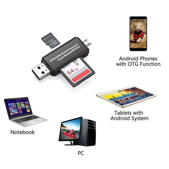 Портативный USB 2,0 High Speed кард-ридер для MicroSD, SD, tf-смартфона компьютера Windoes 8,7, Vista XP и т. д