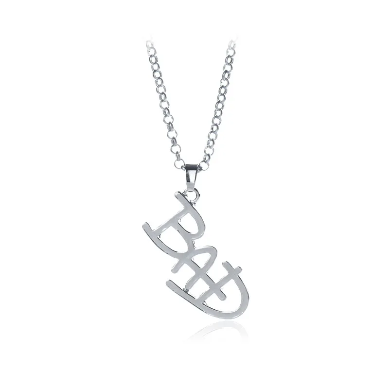 silver Yisoso, новинка, ювелирные изделия, Майкл Джексон, английское ожерелье с надписью bad, MJ BAD, логотип, кулон для мужчин и женщин, вентиляторы XL087 - Окраска металла: silver