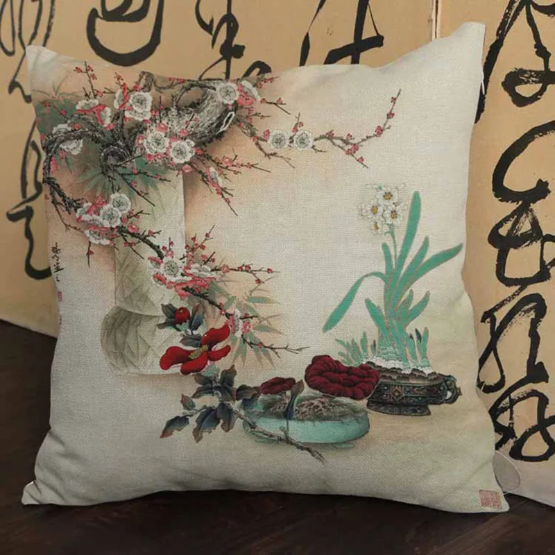 Подушка в китайском стиле винтажная хлопковая льняная декоративная подушка с