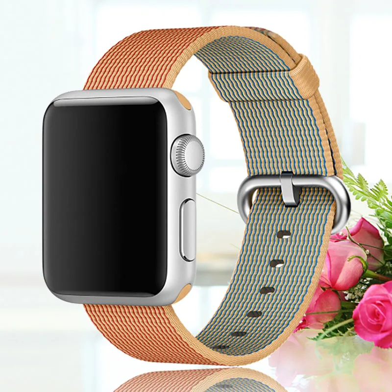Новая нейлоновая Спортивная петля для apple watch серии 5 4 3 ремешок для iWatch 44 мм 42 мм 38 Красочные легкие дышащие Замена - Цвет ремешка: Gold Red