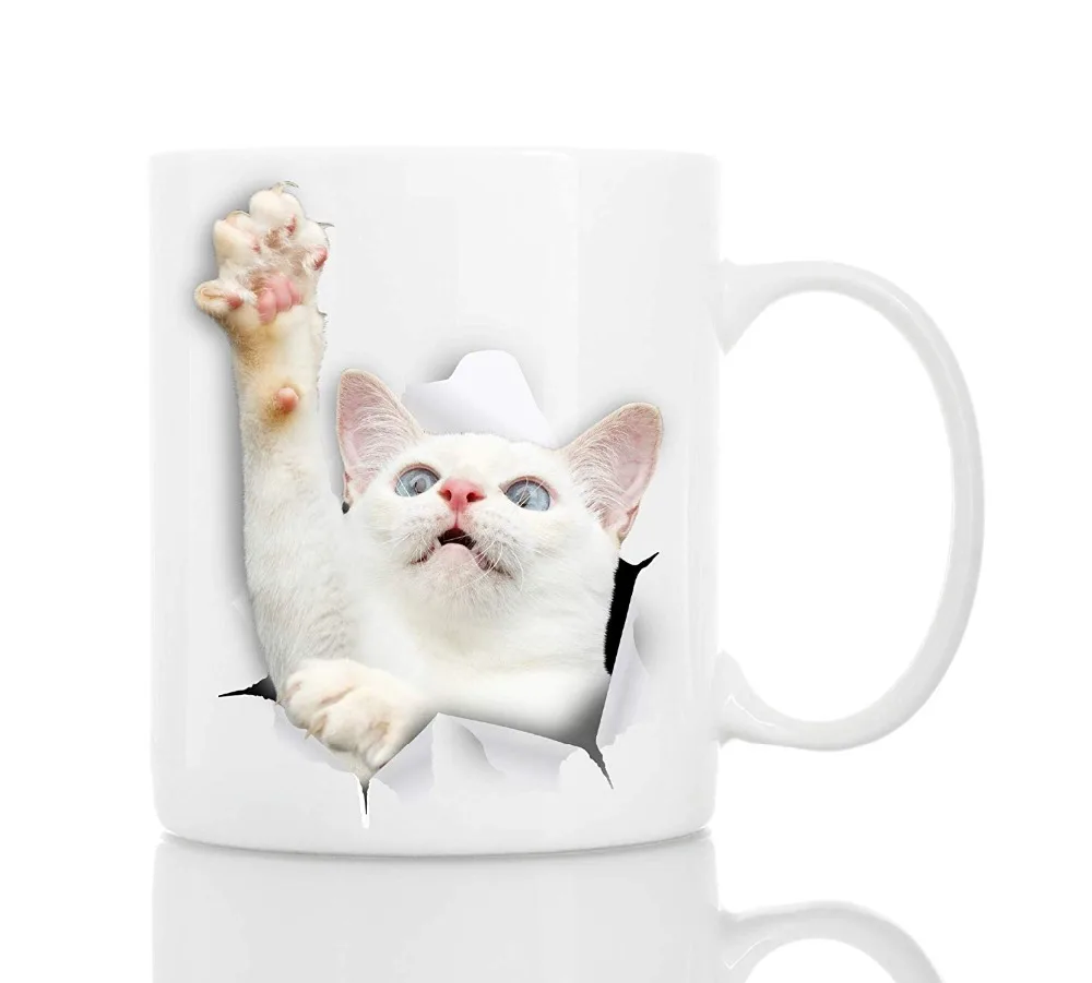 Caneca de Café Gato Branco Cerâmica Engraçado Perfeito Amante Presente-bonito Novidade Presente Grande Aniversário ou Chris