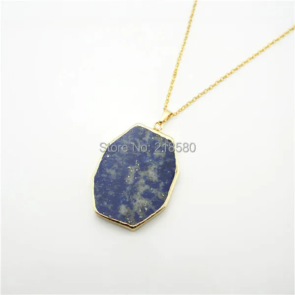 

QN304 Geometric Jewelry Bohemian Necklace Gold Electroplated Stone Lapis Lazuli Pendant Necklace