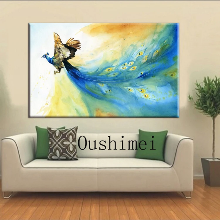 Живопись маслом на холсте летающее животное красивый павлин ручная работа