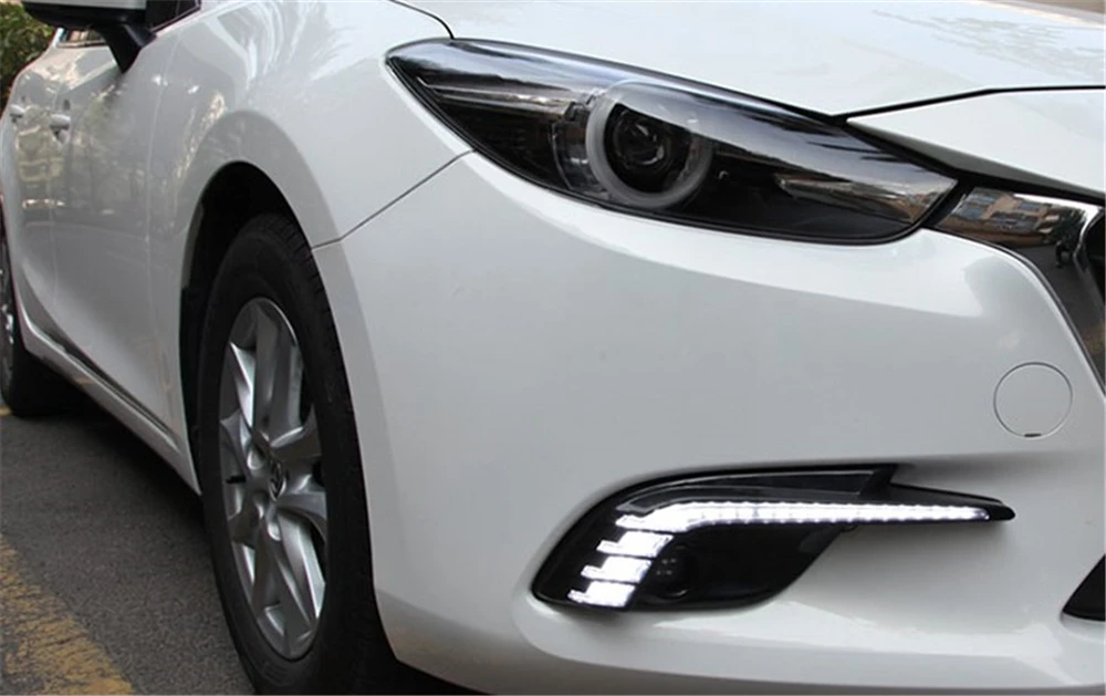 1 пара DRL для Mazda 3 мазда3 Axela дневные ходовые огни Противотуманные фары крышка фары 12 в дневной свет с поворотным сигналом
